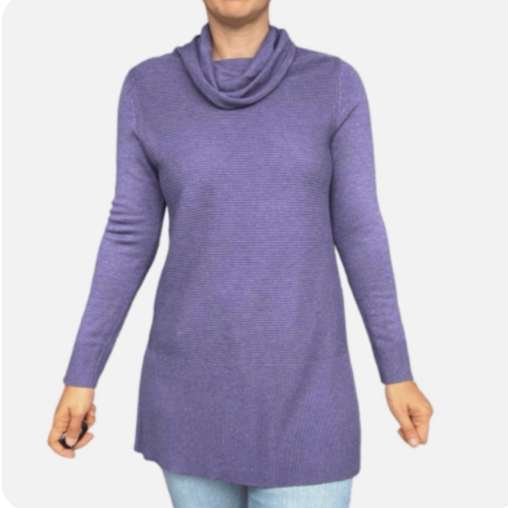 Adrienne Vittadini Women’s Purple Rib Knit Pullover Cowl Neck Sweater